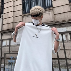 三条杠拉链露锁骨男女t恤重磅痞帅cleanfit短袖情侣七分袖~DX2501，男装T恤，星座601-2