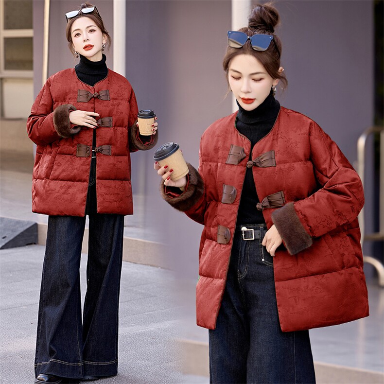 新中式提花盘扣设计羽绒服女2025冬季新款高端白鸭绒保暖外套,女装羽绒服,艾仟回(原伊仟回)