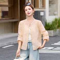 新中式重工钉珠刺绣外套女2025春夏新款休闲欧根纱薄款防晒衣开衫，女装短外套，沁沁公主