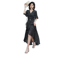 2025年夏款女网红闺蜜装雪纺流行裙子波点荷叶边连衣裙，女装连衣裙，瑶迪依秀