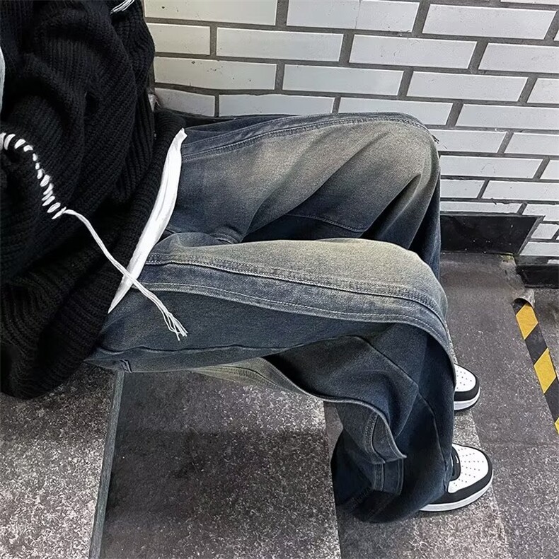 牛仔裤男款秋季美式高街复古高级感痞帅拼接水洗NK819P48,男装牛仔裤,星座1116-2