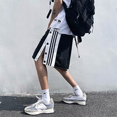 运动休闲裤排扣宽松直筒阔腿裤短裤男夏季ins街头五分裤D5041-p28，男装休闲裤，星座1008