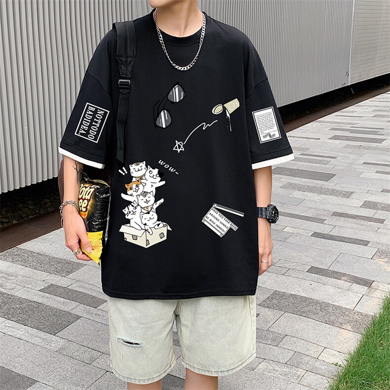 JT55115-P25假两件短袖t恤男大码胖子半袖体恤半截袖港风,男装T恤,电商A040
