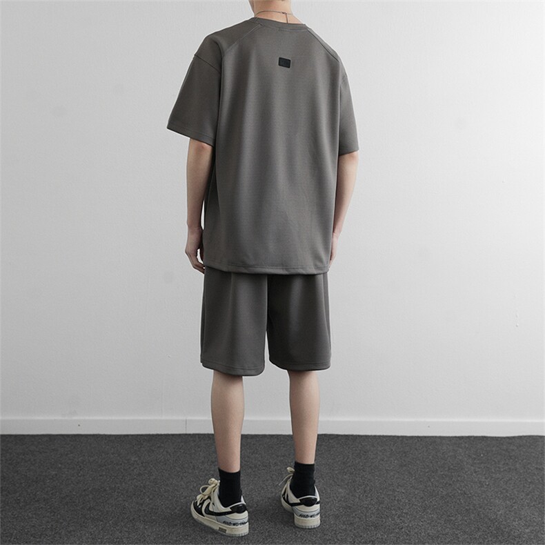 夏季纯色休闲运动套装潮流简约宽松情侣款短袖短裤两件套,男装牛仔裤,星座914