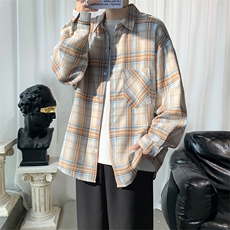衬衫男春季新款港风宽松磨毛格子长袖衬衣CS602-特P28无差价，男装衬衫，星座214-3