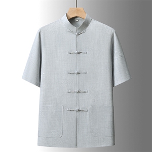 夏季风唐装中年短袖衬衫套装男士太极服宽松套装TR88606-P115图片