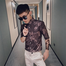 312A-239-P55新款社会小伙中袖衬衫韩版潮流男士五分袖衬衣C，男装T恤，星座312A-5