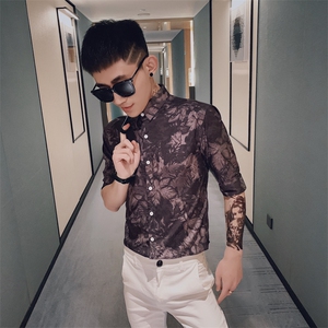 312A-239-P55 新款社会小伙中袖衬衫韩版潮流男士五分袖衬衣C图片