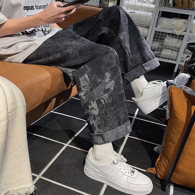 直筒宽松港风休闲水波纹男牛仔裤N157P44,男装牛仔裤,星座1116-2