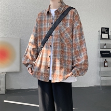 衬衫男秋季新款港风宽松大码格子扎染长袖衬衣CS506-P35，男装衬衫，星座214-3