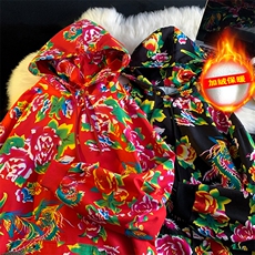 W204冬新男女团队服大花连帽卫衣外套土潮民族特色花卫衣情侣班服，男装民族服装，星座115A-1