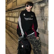 美式复古条纹拼接polo领卫衣男女刺绣潮牌宽松休闲长袖外套上衣潮，男装卫衣，星座506A