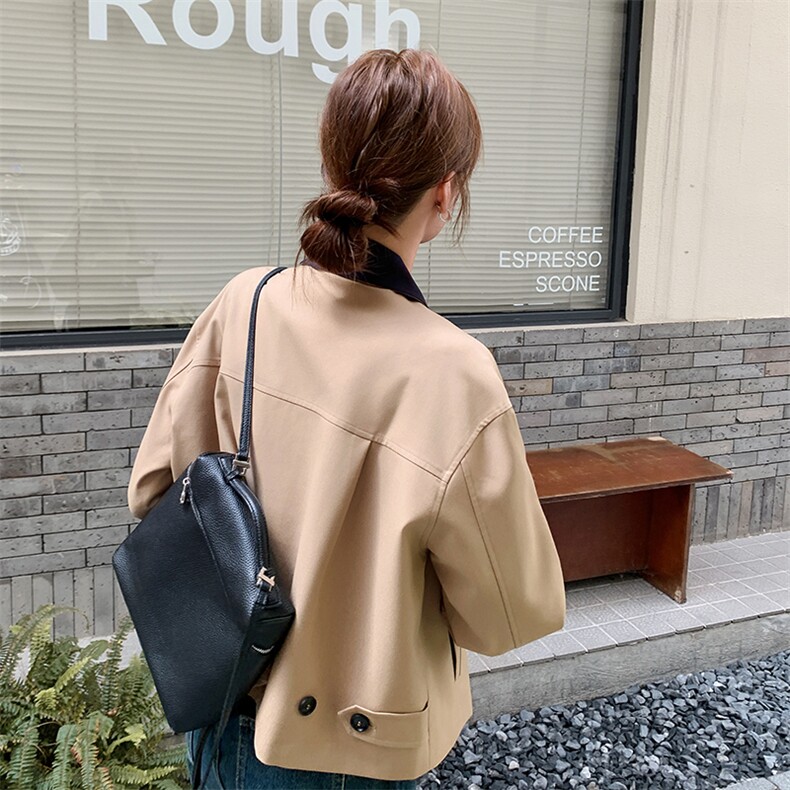 秋装新款撞色翻领短款风衣外套-2d075-p155-k210,女装短外套,2D075