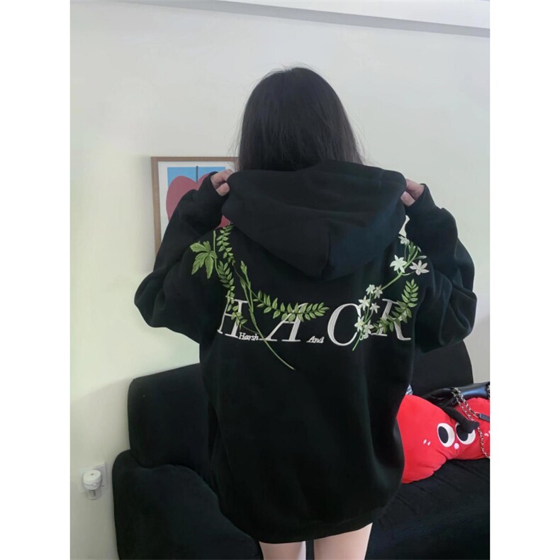 5285-P55纯棉华棉复合原版刺绣秋冬宽松连帽卫衣薄款/加绒,女装卫衣/绒衫,星座617A-2