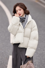 短款羽绒服女2025冬季新款时尚立领落肩袖小个子休闲白鸭绒外套，女装羽绒服，流量+