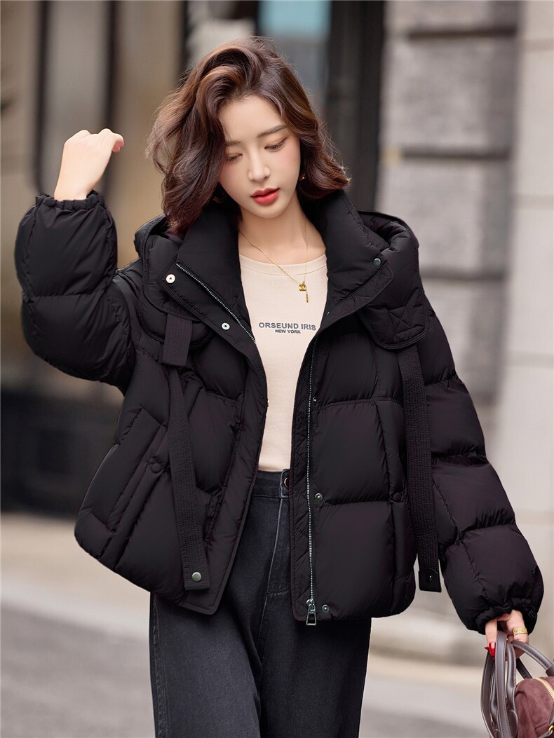 短款羽绒服女冬季2025新款小个子高端品牌时尚宽松白鸭绒连帽外套,女装羽绒服,靓衣阁