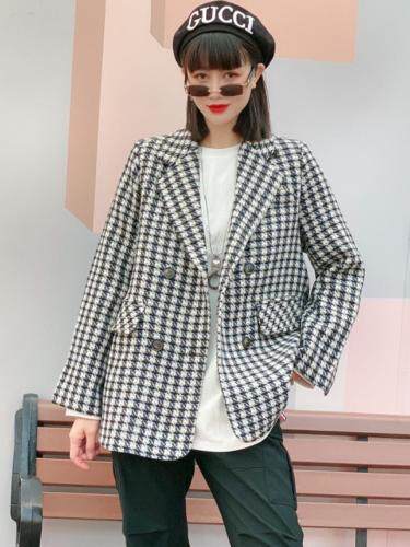 四粒扣西装领格子外套，女装西装，昕叶良品