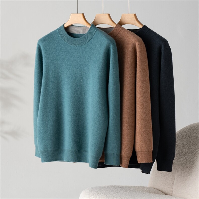 秋冬季新款舒适时尚百搭男士圆领羊绒套头衫男装，男装羊绒套衫，江帆羊绒