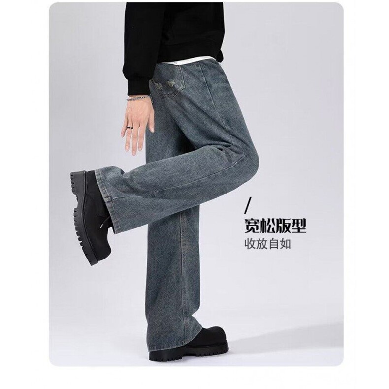 美式牛仔裤男女春秋直筒潮牌高街ins休闲复古做旧水洗裤子AK187,男装牛仔裤,星座601-1