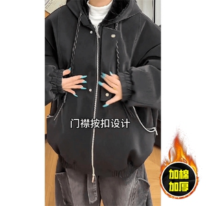 现货高品质美式高街重磅座山雕连帽pu皮棉衣男女加厚毛毛绒冬外套图片