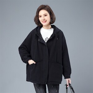 时尚宽松连帽加绒棉服女保暖显瘦短款外套冬季必备单品,女装棉衣/棉服,希欧阁