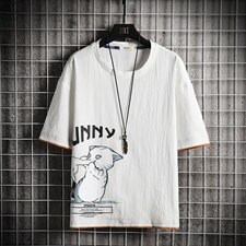 2021夏季新日系网格挂拍大码男印花亚麻短袖棉麻T恤T1003-P35，男装T恤，电商A001