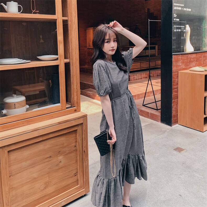 已出货2020夏新格子拼接连衣裙（原8605）225-1903（）,女装连衣裙,浙宝225