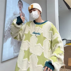 美式圆领男慵懒风休闲针织衫星星提花圆领包边毛衣GM13P42，男装针织衫/毛衣，星座1116-2