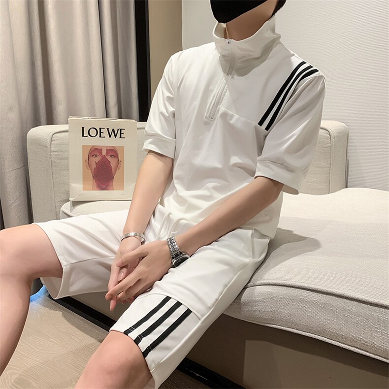 夏季社会小伙痞帅针织短袖套装轻熟风运动套装TZ2084-P85控115图片