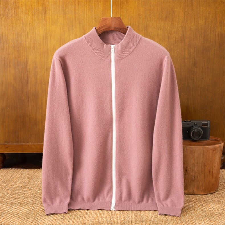 男士纯色半高领羊绒衫羊绒保暖舒适修身百搭，男装羊绒开衫，米亚康羊绒