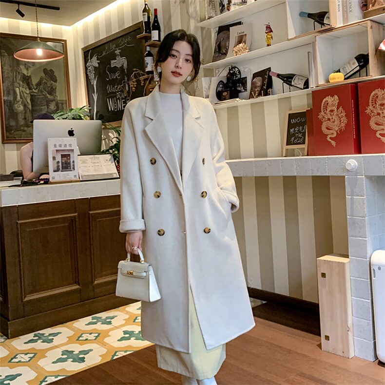 秋冬季新款女装双面呢大衣纯色简约羊绒外套长款显瘦气质风衣,女装双面呢大衣,荣图大衣