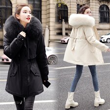 现货秒发2026冬装新款加厚加绒连帽大毛领修身保暖派克服外套女，女装棉衣/棉服，星宇服饰