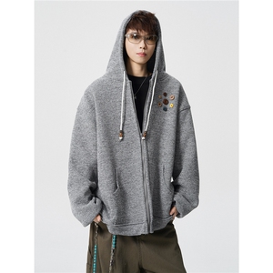 美式复古设计感针织连帽外套男女小众慵懒卫衣开衫潮牌 WY21P78图片