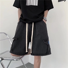 小众设计感牛仔五裤子男夏季ins休闲裤宽松直筒运动短裤D5528-P40，男装牛仔裤，星座1008