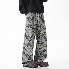 现货复古不规则水洗针织迷彩裤慵懒风男休闲裤KZ580P38，男装休闲裤，星座417-3