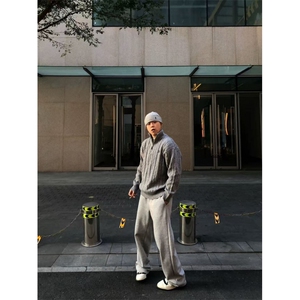 金戈铁马灰色RL半高领拉链毛衣男老钱风慵懒感加厚针织衫NB45P65图片