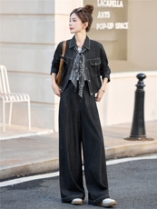 2026年春季新款时尚丝巾牛仔阔腿裤两件套套装，女装套装/套裙，奕薇雅