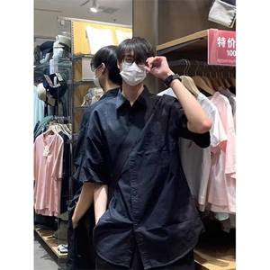 衬衫男短袖夏季新款潮牌潮流设计感宽松大码休闲白衬衣C101图片