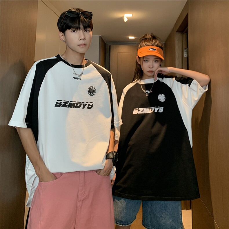 情侣装夏装潮插肩袖撞色赛车服情侣短袖T恤印花上衣男G1056P38,男装T恤,电商A339