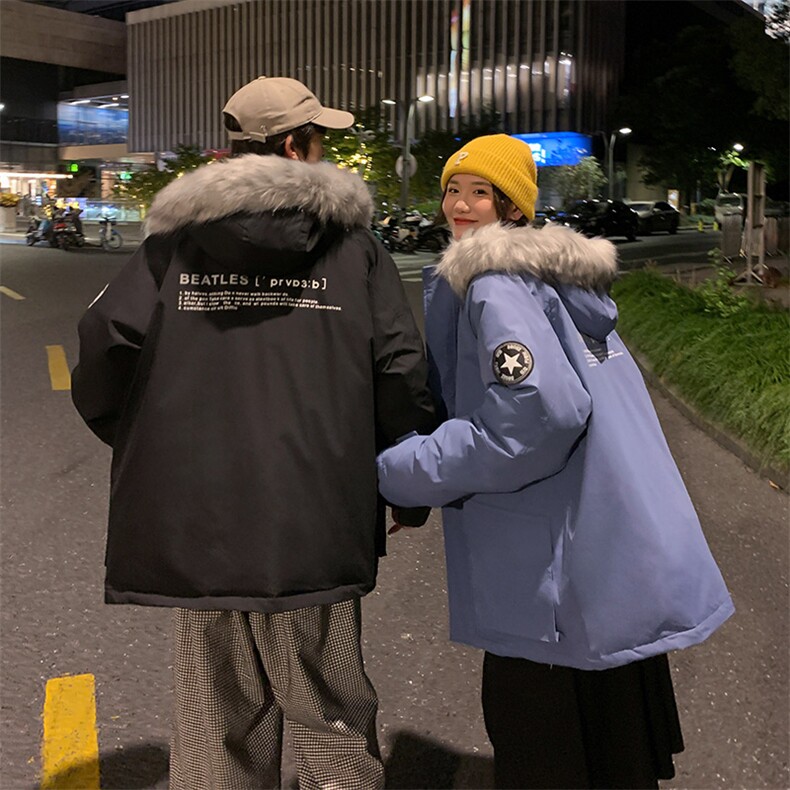 大码潮牌刺绣连帽大毛领加厚大口袋羽绒服情侣学生外套短款贴牌,男装羽绒服,星座301D-4(原星座1004-4）