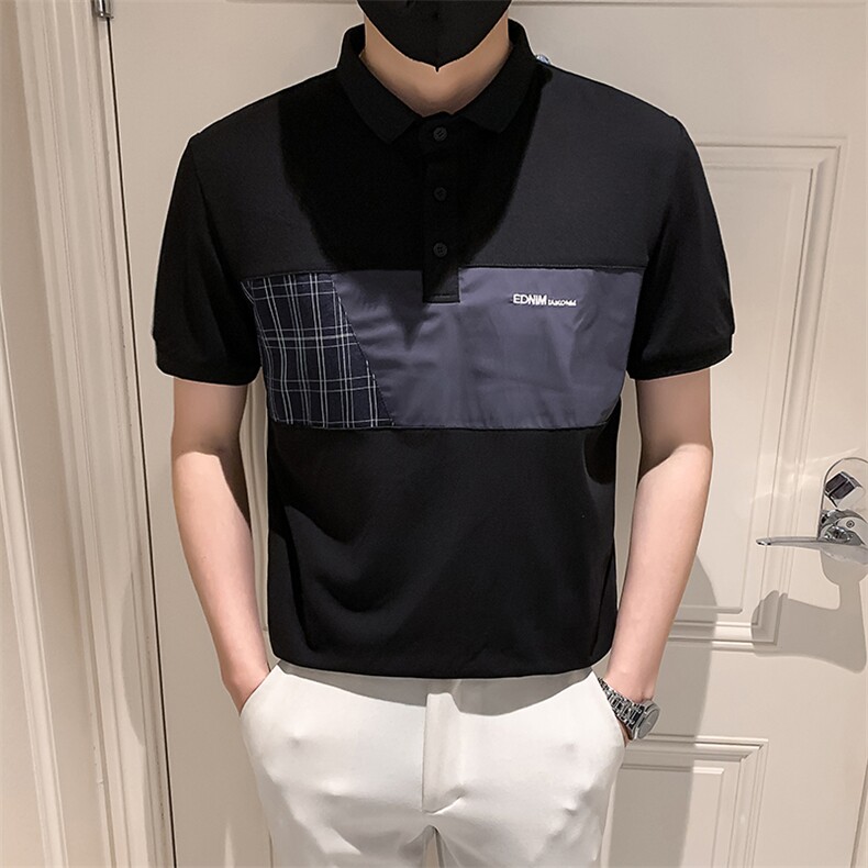 黑色2023社会小伙修身绣花短袖polo衫男士短袖T恤PL801-P58控价78图片