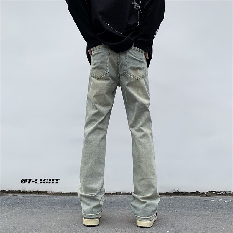 2023美式高街暗黑系ins泥黄色牛仔裤百搭休闲小脚裤K2303P55控78，男装牛仔裤，电商A062
