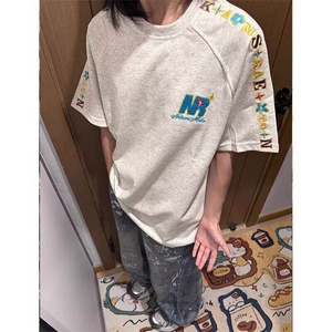 美式小众刺绣字母短袖t恤男女夏季重磅oversize上衣WLT844-P35图片