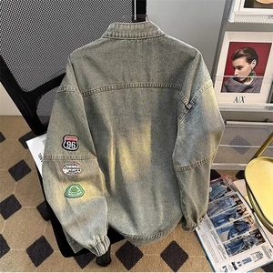 机车风牛仔外套男水洗做旧潮刺绣宽松复古高街夹克上衣HH8899 P70图片