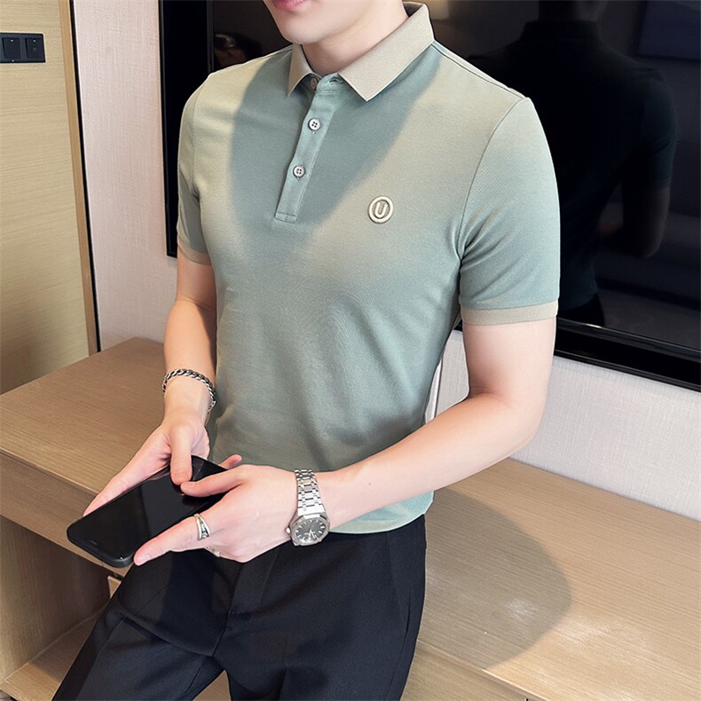 主推抖音高级感U字刺绣夏季短袖T恤翻领Polo衫半袖T066特P40,男装T恤,电商D342