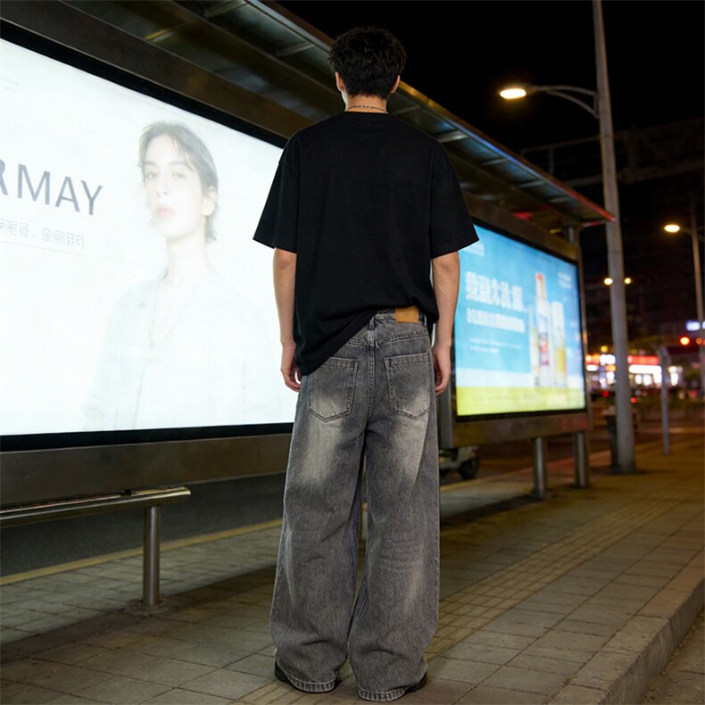 宽松直筒黑灰色牛仔裤男生长裤A140-P55,男装牛仔裤,电商D312