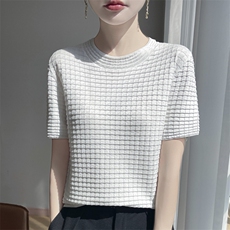 2025夏季时尚百搭修身显瘦女士圆领简约短袖，女装T恤，凯思米羊绒