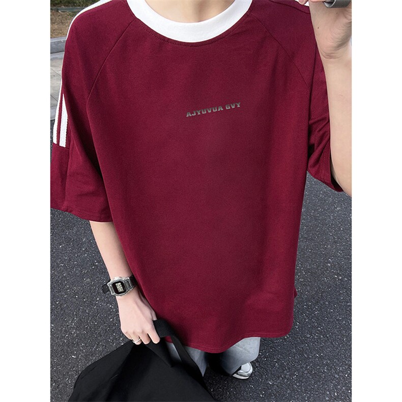 夏季美式高街重磅纯棉三条杠织带撞色男女短袖T恤ZD642-特P30,男装T恤,电商A486-1