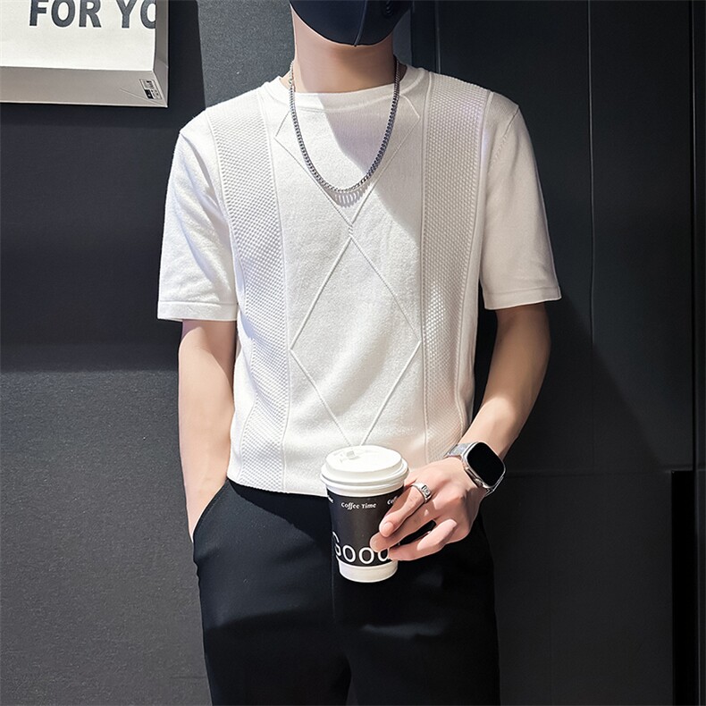短袖毛衣针织衫半袖男修身圆领社会小伙店主风301C-DM04-P58控78,男装T恤,星座301C（原B323）