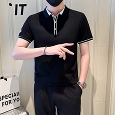 店主风社会小伙男士异色拼接翻领POLO衫男T恤301A-1/PL100/P53，男装T恤，星座301A-1